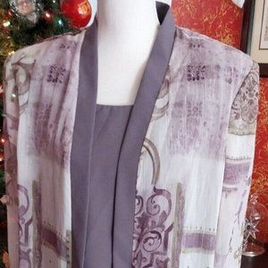 R & M RICHARDS Woman 2 Piece Set Champagne Grey Floral Paisley Jacket Pant Suit